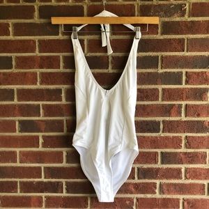Boohoo | White High Cut Halter Swimsuit